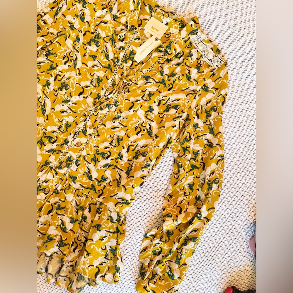 ANTHROPOLOGIE + MAEVE Janie Flounced Peasant Blouse Rabbit Printed Top - Picture 8 of 16